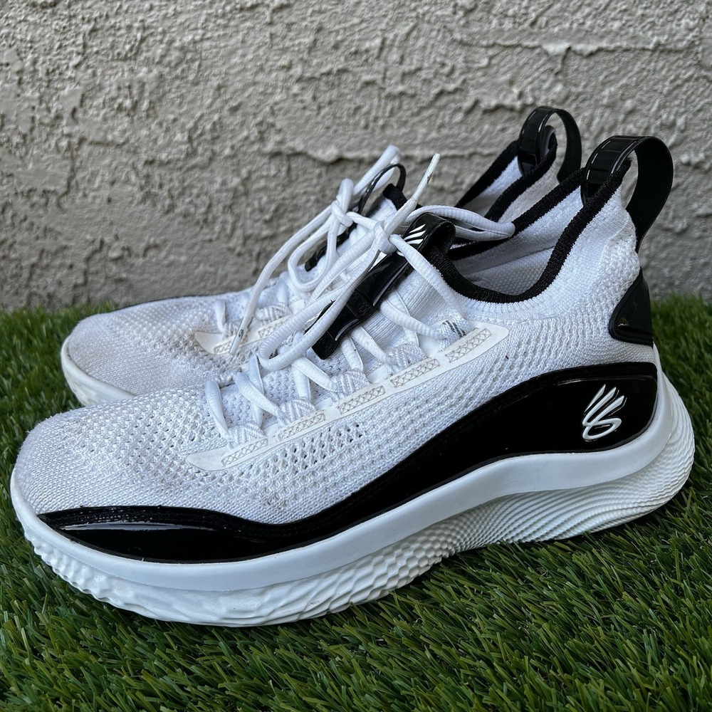 Under Armour Shoes Men Size 8 Women Size 9.5 Curry 8 FLOW White Black Patent